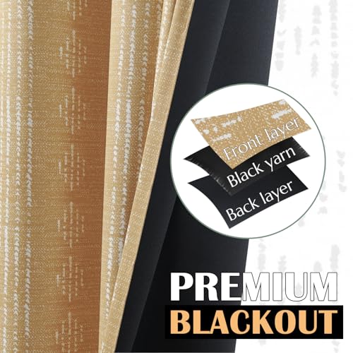 jinchan Boho Blackout Curtains 63 Inch Length for Bedroom Living Room - color: Boho | White on Mustard Yellow, size: 52"W x 63"L (Pack of 2)