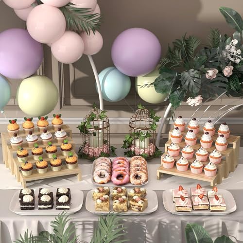 4 Set Wooden Tiered Risers Display Stands for Vendor Events,Stackable Wood Cupcake Display Stand,Farmhouse Decor Wood Dessert Table Display Set,Vendor Booth Display Items,Food Display Risers for Party - color: Original Wood, size: 4 PACK
