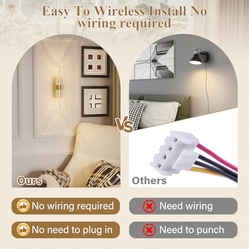 camuucci Battery Operated Wall Sconces Set of 2, Rechargeable Wall Lights - color: Gold, size: 15.3 Inches