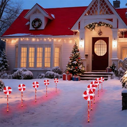 BRIGHTDECK 10 Pack Solar Christmas Pathway Lights, Red Lollipop Stakes - color: Red, size: 10Pack