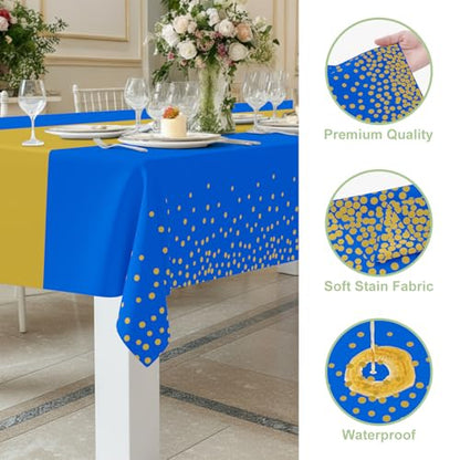 Smiry Disposable Rectangle Plastic 54 x 108 Inch Table Cloth 3 Pack - color: Blue and Gold
