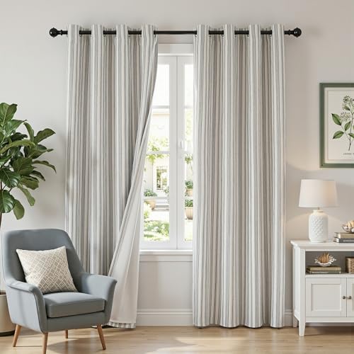 MYSKY HOME Striped Linen Curtains 100% Blackout 84 Inches Long,2 Panels - color: B-dark Grey /Blackout, size: 52"W x 84"L (Pack of 2)
