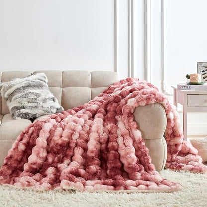 50"x60" Ultra-Soft Fuzzy Faux Fur Throw, Dusty Rose Tie Dye - color: Bubble Tie Dusty Rose, size: Throw (50" x 60")