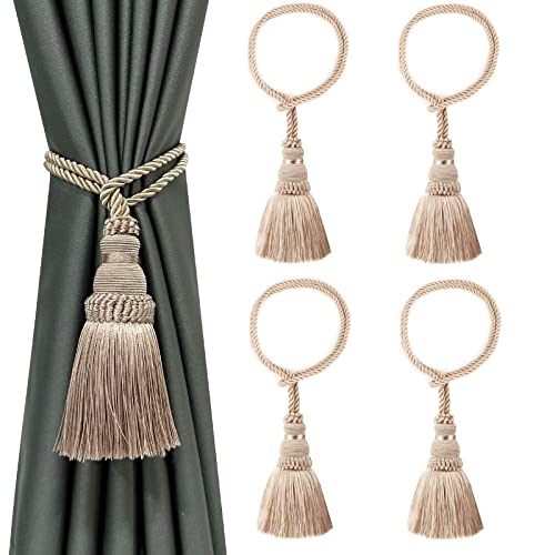 4 Pack Curtain Tie Backs Rope Tassels for Curtain Holdback - color: Khaki, size: 4p