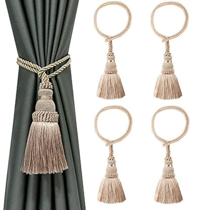 4 Pack Curtain Tie Backs Rope Tassels for Curtain Holdback - color: Khaki, size: 4p