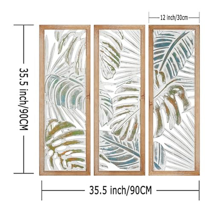 XIAOAIKA Boho Hand-Carved Tropical Leaf Wood Wall Art Panels, Set of 3 - color: STYLE I