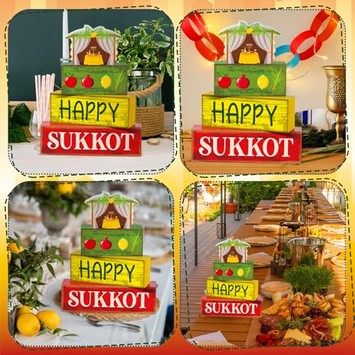 Yuntau 4 Pcs Happy Sukkot Table Decorations Sukkot Centerpieces for Tables - style: Happy Sukkot