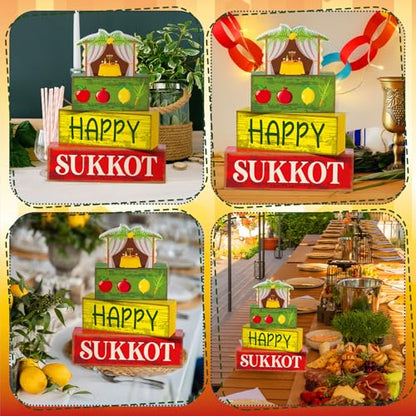 Yuntau 4 Pcs Happy Sukkot Table Decorations Sukkot Centerpieces for Tables - style: Happy Sukkot
