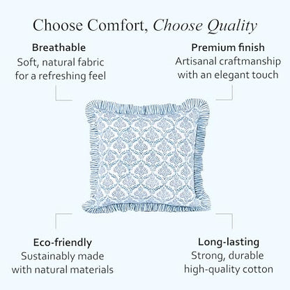 CPC Indigo Regal Block Print Ruffle Pillow Cover 18x18 Inch, Pack of 2 - color: Indigo Regal, size: 18" x 18" (Pack of 2)