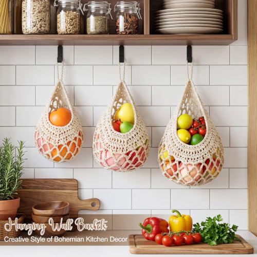 Honeydak 3 Hanging Baskets, Cream, Open Mesh Teardrop - color: Cream, style: Open Mesh Teardrop