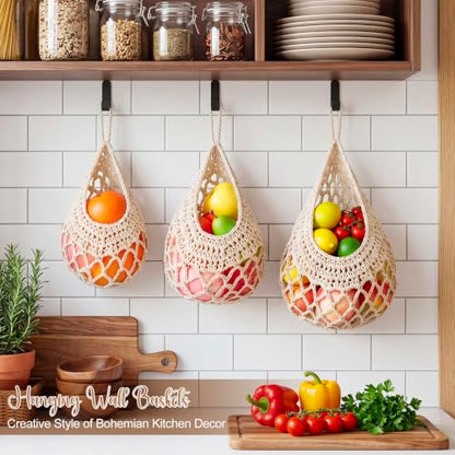 Honeydak 3 Hanging Baskets, Cream, Open Mesh Teardrop - color: Cream, style: Open Mesh Teardrop