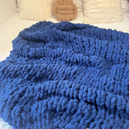 Soft Chunky Knit Throw Blanket for Couch, Cozy Warm Knitted Blankets - color: Navy Blue, size: 40"x60"(Medium Size Throw)