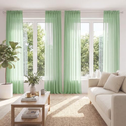 PONY DANCE 4 Panels Sheer Curtains 90 Inches Long, Sage Green, W42 x L90 - color: Sage Green, size: 42"W x 90"L (Pack of 4)