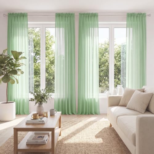 PONY DANCE 4 Panels Sheer Curtains 90 Inches Long, Sage Green, W42 x L90 - color: Sage Green, size: 42"W x 90"L (Pack of 4)