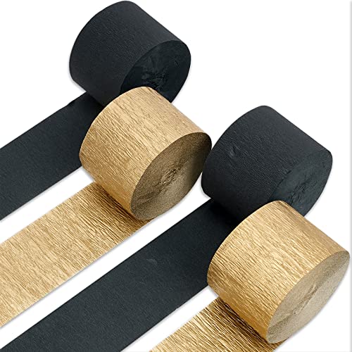 PartyWoo Multicolor Crepe Paper 4pcs 328 FT Multicolor Streamers - color: Black Gold-9634
