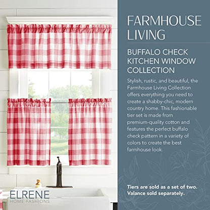 Farmhouse Living Buffalo Check Window Valance, Red/White - 60" W x 15" L - color: Red/White