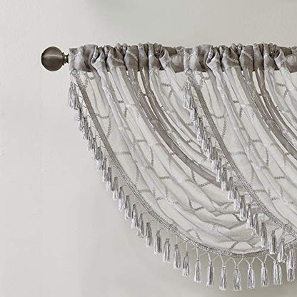 Madison Park Diamond Embroidered Sheer Ascot Valance, 38x46 Grey - color: Grey, size: 38"W x 46"L (Pack of 1)