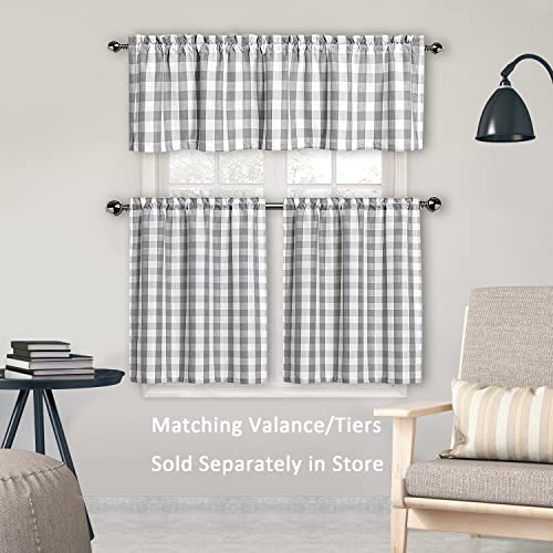 Amzdecor Grey White Buffalo Plaid Valance Semi Sheer Cafe Curtain 55"x15" - color: Silver/Gray