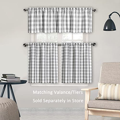 Amzdecor Grey White Buffalo Plaid Valance Semi Sheer Cafe Curtain 55"x15" - color: Silver/Gray