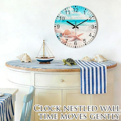 Beach Wall Clock, 14 Inch Glass Wall Clocks Battery Operated - color: Blue White, size: 14 Inch