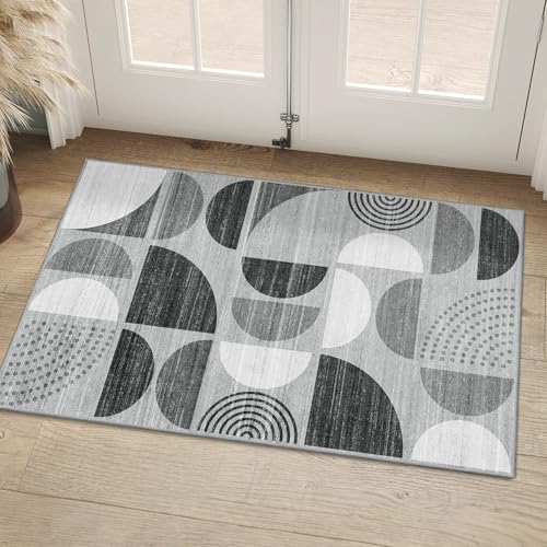 MUJOO Small Rug Washable,Boho 2x3 Area Rugs Non Slip Modern Abstract - color: Black and Grey, size: 2' x 3' (Rectangular)