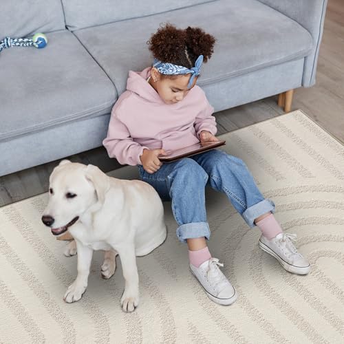 LUXE WEAVERS Modern Geometric High Low Area Rug Cream 8x10 - color: Cream, size: 8' x 10' (Rectangular)