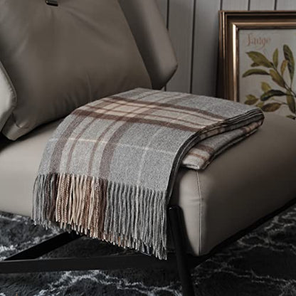 EP Mode 100% Pure Cashmere Throw Blanket for Sofa, Grey Tartan - color: Grey Tartan