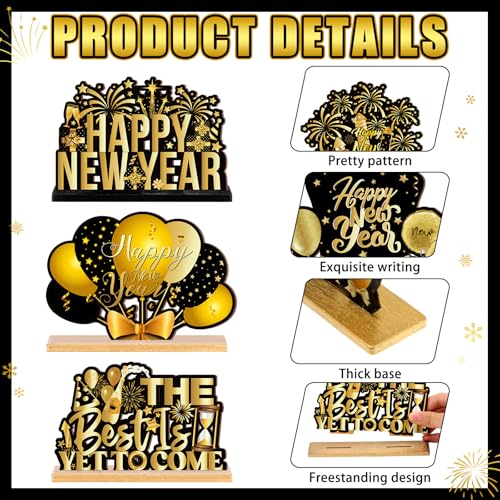 Marsui 12 Pcs Happy New Year Wooden Signs Fall Pumpkin Ghost Cat - style: Happy New Year