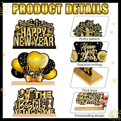 Marsui 12 Pcs Happy New Year Wooden Signs Fall Pumpkin Ghost Cat - style: Happy New Year