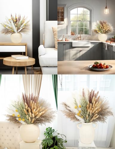 xin's convey 118PCS Dried Flowers Bouquet,(Vase Not Included), Dried Pampas Grass, Reed,Pompas Grass, Boho Wedding Reception,Table Centerpiece Decoration. - color: Light Yellow