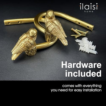 Curtain Drapery Holdbacks with Resin Bird, Wall Mount Drapery Hooks Holders, Set of 2, Gold - color: Gold
