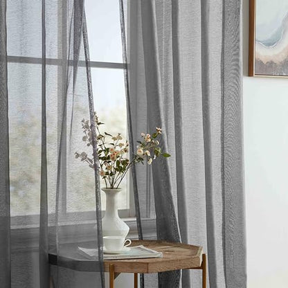HLC.ME Semi Sheer Grommet Curtains, 2 Panels, 54x84 Inch, Charcoal Grey - color: Charcoal Grey, size: 54"W x 84"L (Pack of 2)