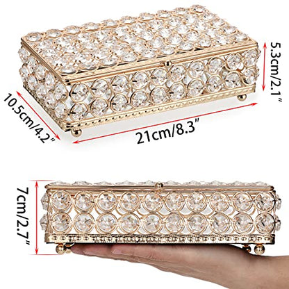 ELLDOO Crystal Jewelry Box Rectangle Trinket Organizer Earrings Rings Box Treasure Box Storage Home Decor Accent Decorative Box with Lid for Valentine Wedding Christmas Birthday Gift, Gold