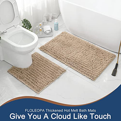 FLOLEOPA Bath Mat, Toilet Rugs U-Shaped, 24 X 20 Inches, Extra Soft Plush Bath Bathroom Rug, Super Absorbent, Non-Slip, Dry Quickly, Machine-Washable, Beige - color: Beige, size: 20x24 inches