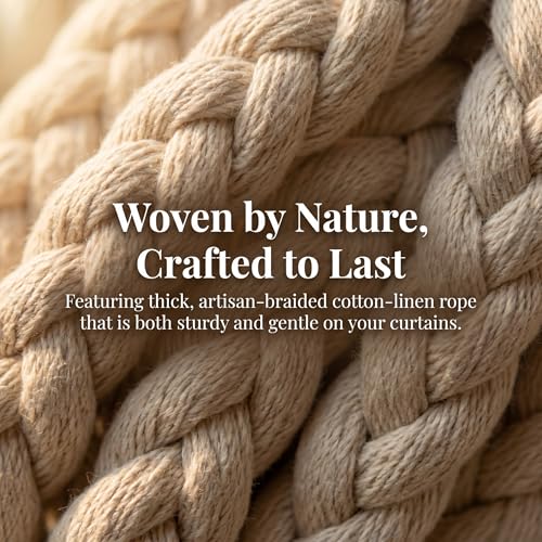 2 Pack Natural Starfish Rope Curtain Tiebacks Holdbacks, Hand Woven Cotton Curtain Ties, Coastal Nautical Decor for Sheer & Outdoor Curtains, Bedroom Bathroom Wedding Drapery Accessories