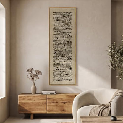 Large Framed Neutral Wabi Sabi Abstract Wall Art, Long Vertical 20x60 In - color: Black Marks A, size: 60"L x 20"W