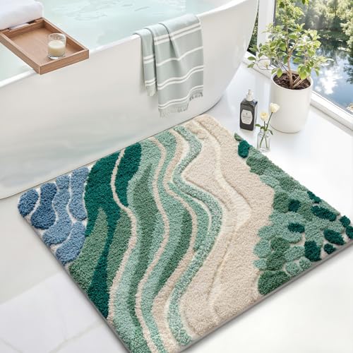LUMI Square Beach Bathroom Rug 32x32, Soft Absorbent Bath Mat, Non Slip - color: Beach Aqua Green, size: 32"x32"