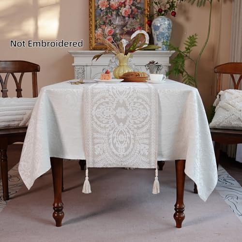 Beige Table Runner Rustic Farmhouse Dresser Scarf, 14"x56" - color: Beige, size: 14 x 56 Inches