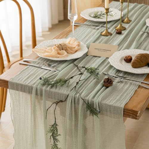 2Pcs Sage Green Cheesecloth Table Runner 120 Inches for Party Home Decor - color: Sage Green, size: 35"x120"(Pack of 2)