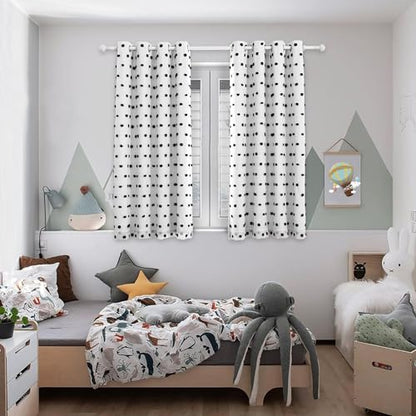 MYSKY HOME Blackout Curtains for Kids Bedroom 100% Light Block Out Thermal Insulated Curtain 63 Inches Grommet Room Darkening Curtains Privacy Window Drapes with Black Pom Pom Sheer 2 PCS, 50" x 63" - color: Black Pom Pom, size: 50"W x 63"L (Pack of 2)