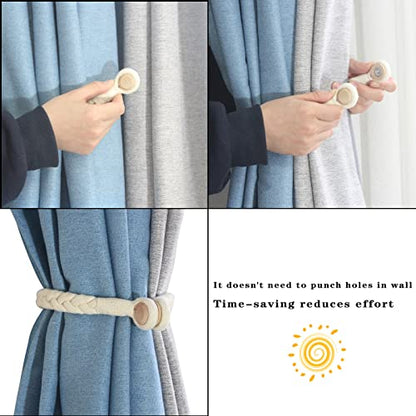 Magnetic Soft Curtain Tiebacks Rope Cotton Window Curtain Holdbacks Porlau - color: Beige, size: 2 Pack