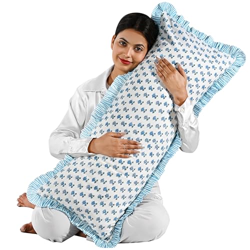 CPC Arctic Blue Block Print Ruffle Sham Pillow Cover 14x36 Inch, Pack of 1 - color: Arctic Blue, size: 36" x 14" (Pack of 1)