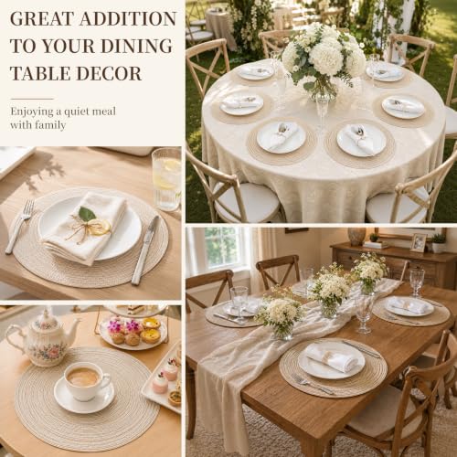 TaroKitc 15 inch Round Placemats Set of 6, Beige - color: Beige