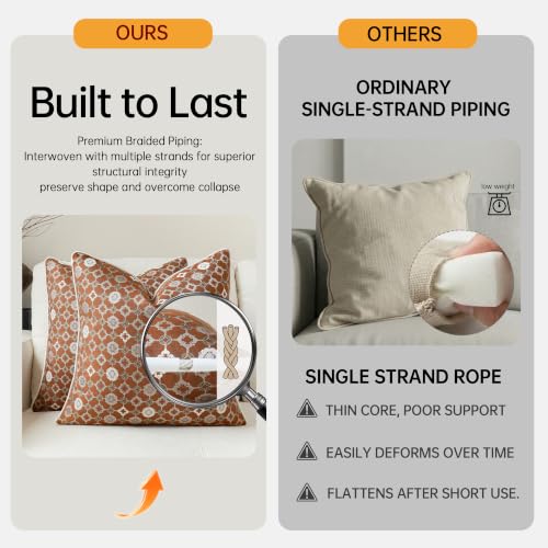 Decorative Vintage Floral Throw Pillow Covers 20x20, Rust, 2PC - color: Rust, size: 20" x 20" (Pack of 2)
