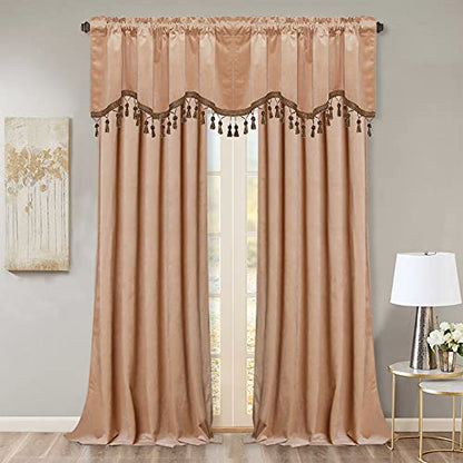 StangH Blush Beige Tassel Velvet Valances Curtains 52x18 Inch, 2 Panels - color: Blush Beige, size: 52"W x 18"L (Pack of 2)