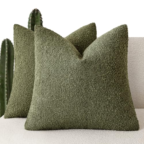 Foindtower Decorative Textured Boucle Throw Pillow Covers 16x16 Moss Green - color: Moss Green, size: 16" x 16" (Pack of 2)