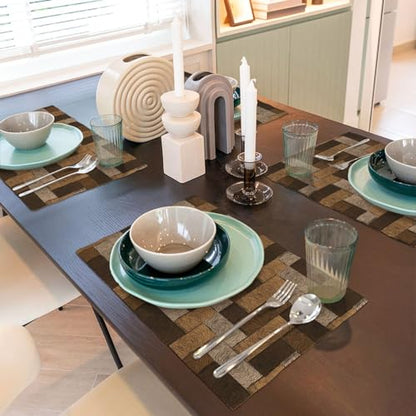 Chocolate Parquet Placemats Set of 4 Linen Washable 12x18 inch - color: Chocolate