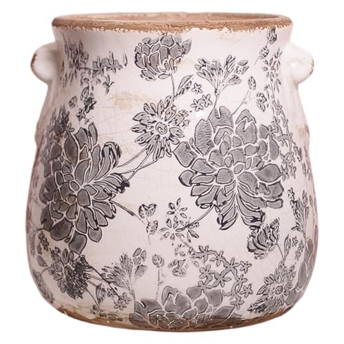 Tuscan Ceramic Planter & Vase, 6.68" Indoor/Outdoor Decorative Plant Pot - color: Vintage Grey