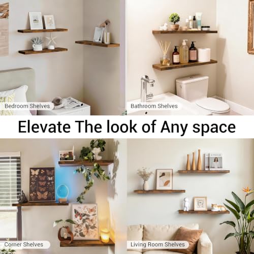 BAYKA Rustic Brown Floating Shelves 22.5in, 3 Pack, Wall Mount Wood Shelf - color: B. Rustic Brown - Americana Farmhouse Style, size: 22.5inches