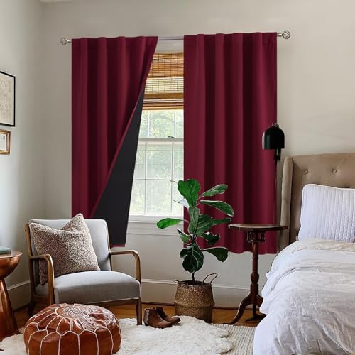 BGment 100% Blackout Curtains 63 Inch Length 2 Panels Set, Burgundy Red - color: Burgundy, size: 38"W x 63"L (Pack of 2)